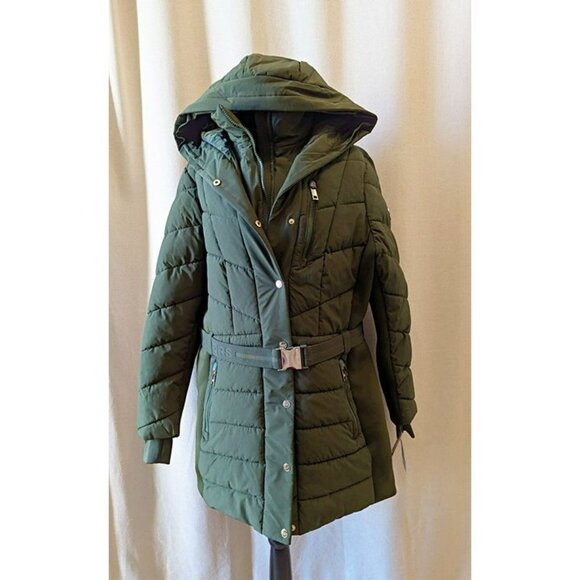 Michael Kors Women's Plus Size Belted Olive Hooded Puffer Coat Size 1X MSRP $350 - Picture 9 of 9